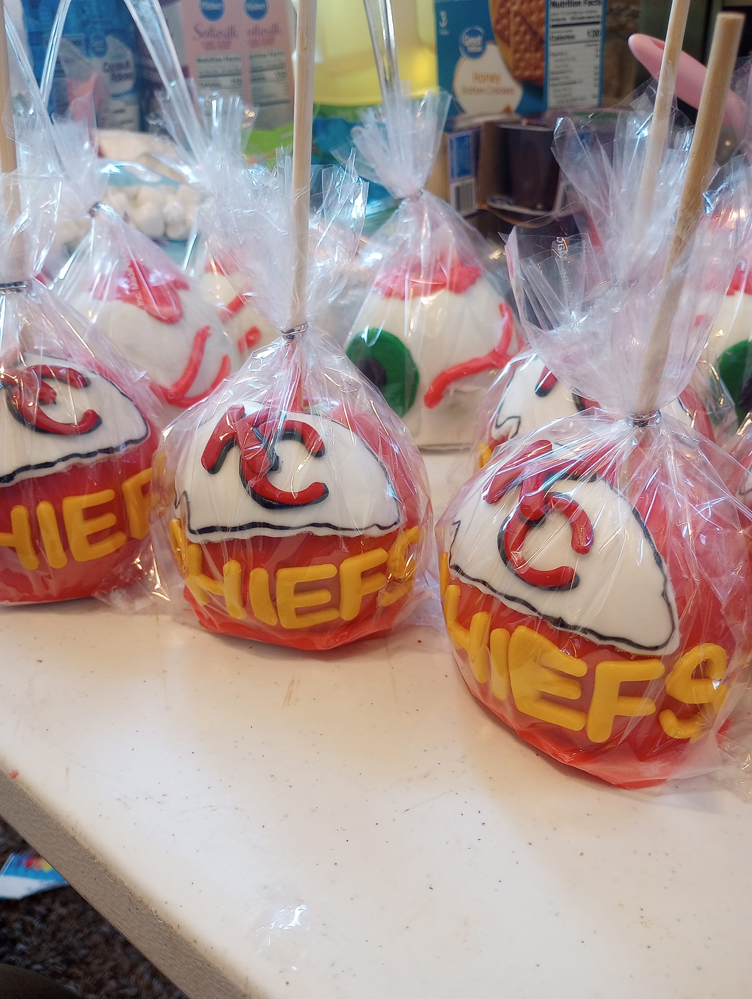 Kansas City Chiefs Themed Carmel Apples