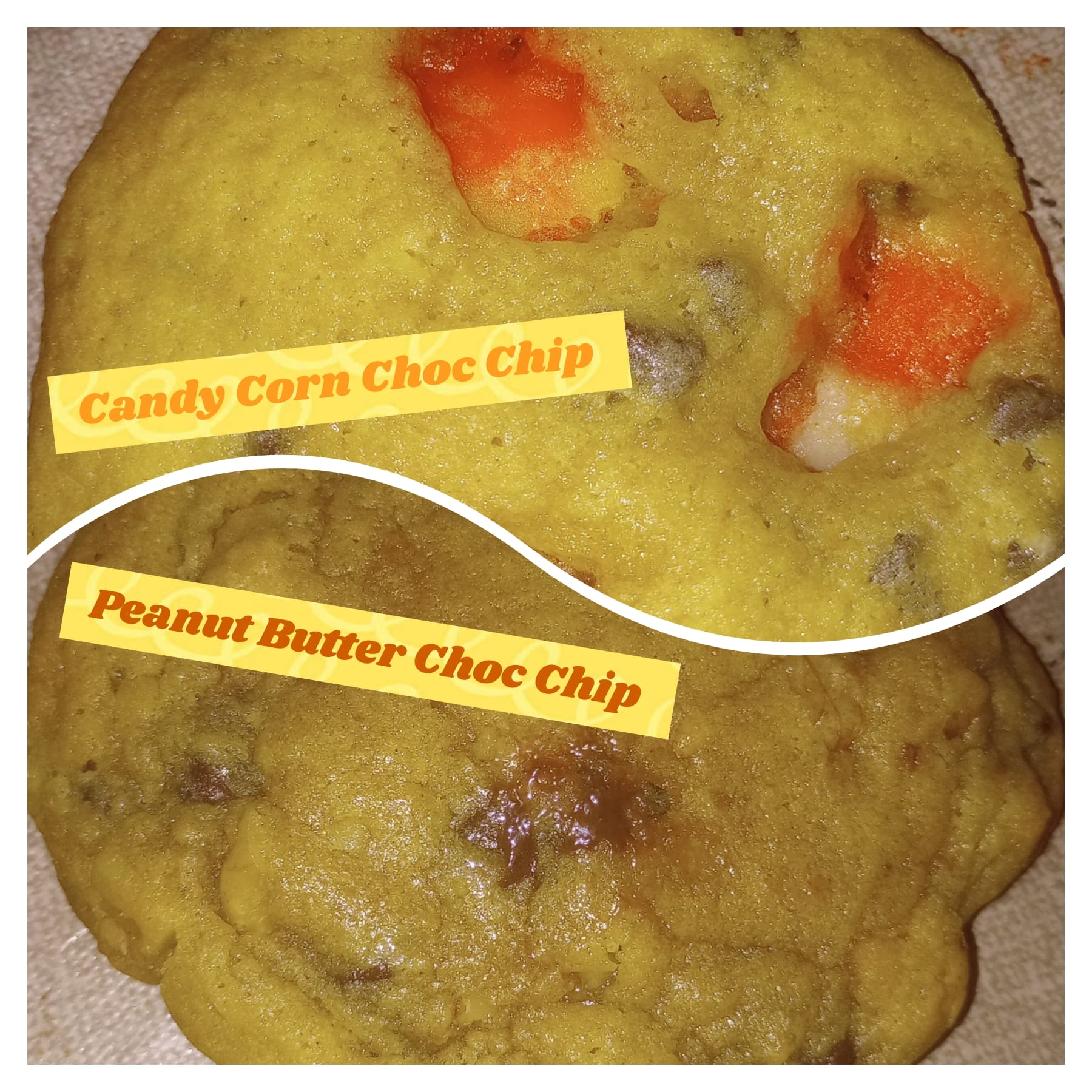 Peanut butter Chocolate Chip and Candy corn chocolate chip cookies.