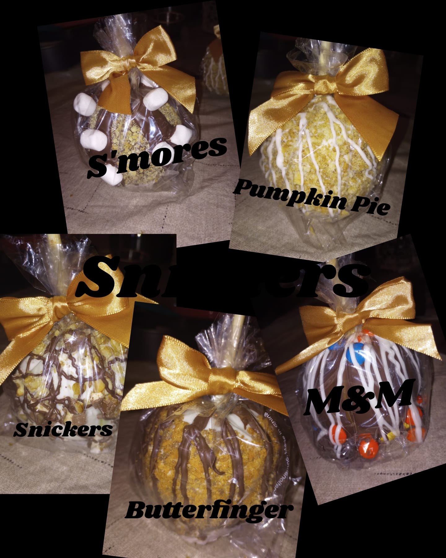 Various types of caramel apples